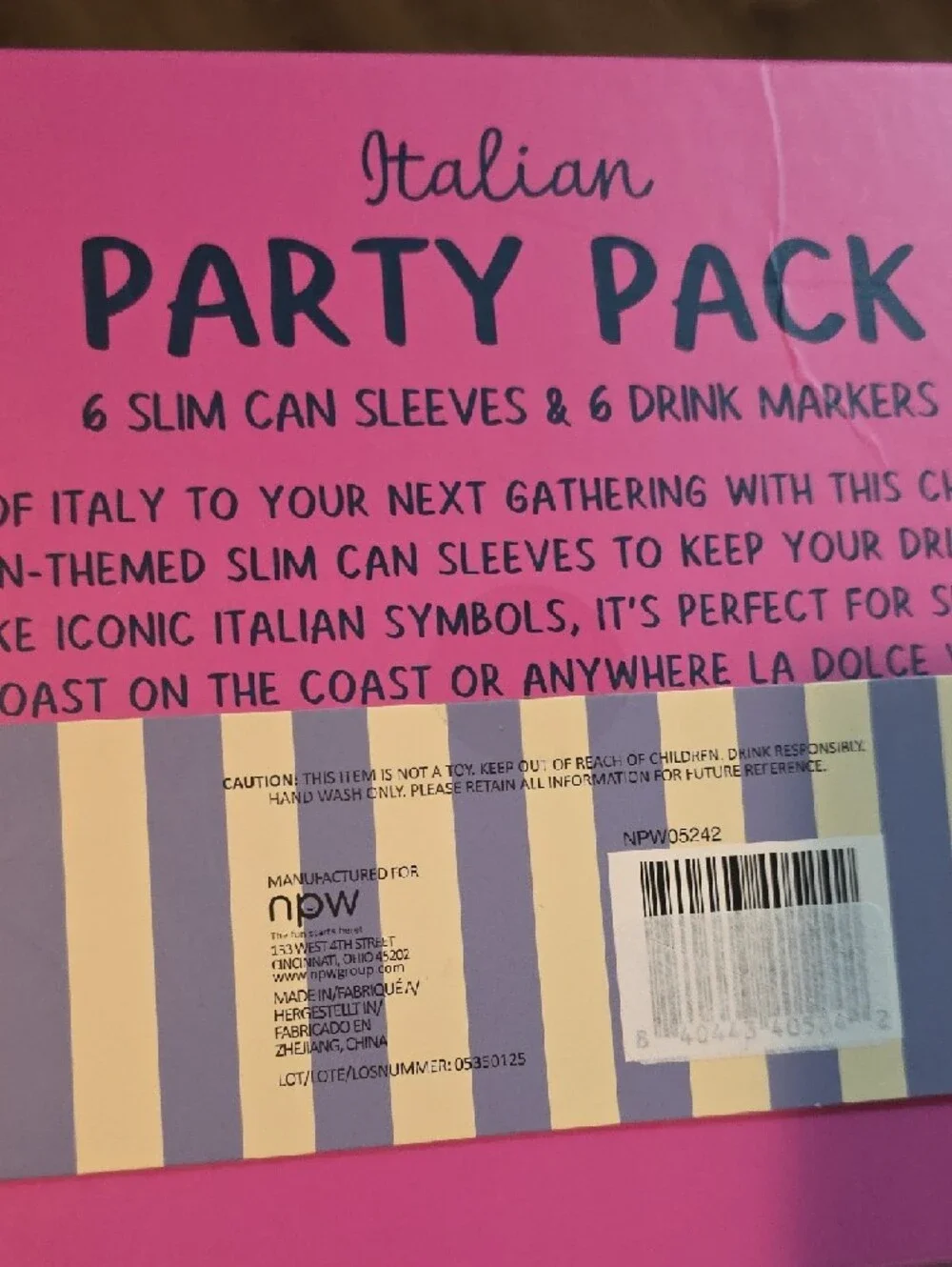 Italian Party Pack Slim Can Sleeves & Drink Markers - Pink, Blue, Red